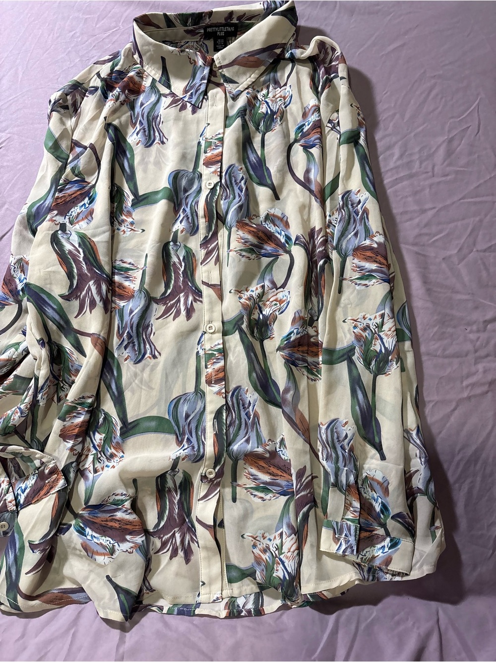 PrettyLittleThing Cream Floral Button-Down Shirt